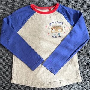 Mini Boden Blue Sleeve Raglan Tee with Red Neck